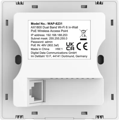 Access point LevelOne WAP-8231, Wi-Fi 6, PoE, 1800 Mbit/s, 2.4 GHz, 5 GHz