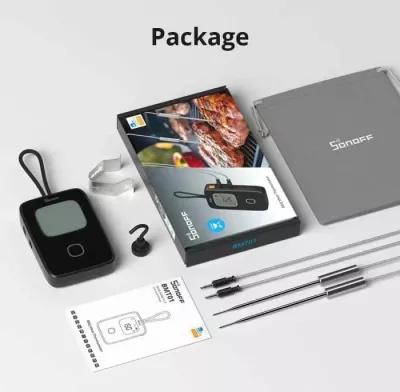 Termometër mishi SONOFF BMT01, monitorim me aplikacion, set me 2 sonda, i zi