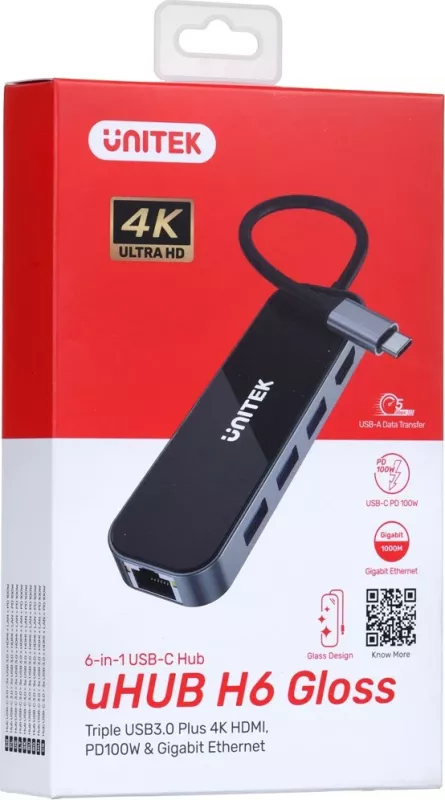 Përshtatës Unitek Hub, USB-C 3.1,RJ-45, 3X USB-A, i zi 