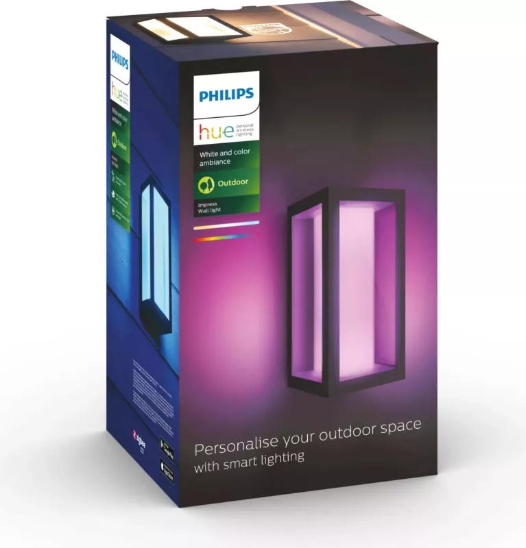 Llambë murale e jashtme smart Philips Hue Impress, LED, ngjyrë e zezë