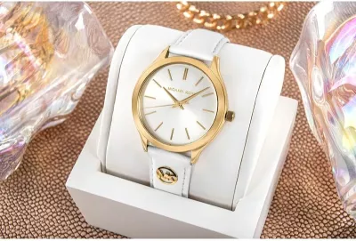 Orë dore femrash Michael Kors Slim Runway MK7544, e bardhë