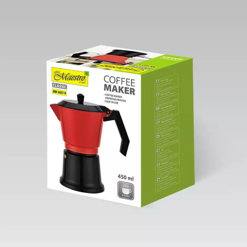 Moka pot Maestro MR-1657-9, 450 ml, Alumini, E kuqe