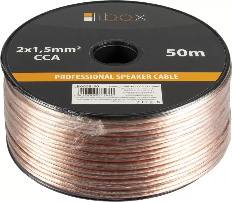 Kabllo audio Libox 2x1, 50m, transparente/e bardhë