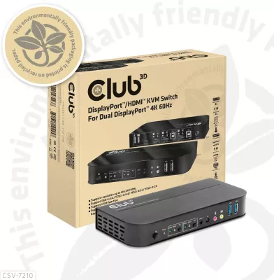 Switch KVM Club3D CSV-7210, 2x DisplayPort, 1x HDMI, 2xUSB, 4K60Hz, i zi
