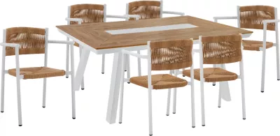 Set kopshti tavolinë & karrige FH11424, 7 pjesë, polywood/të bardha