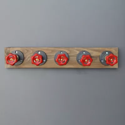 Varëse muri dekorative, dru bredhi, metal, ngjyrë arre, e zezë dhe e kuqe, Skye Decor, Boruraf085, 50x11x9 cm