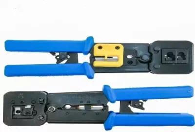 Pincë krimpuese Lanberg NT-0204 për RJ11/RJ12/RJ45 (pass-through), me zhveshës teli, kaltër/zezë