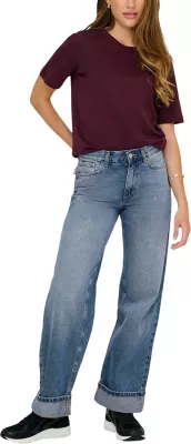 Xhinse të gjera për femra Only ONLELLA MW WIDE FOLD UP DNM TAI519 NOOS 15344976, blu denim [Madhësia: M]