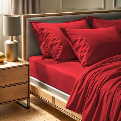 Çarçaf i kuq fitted ranforce dopio, L'essentiel, 140x190+30cm