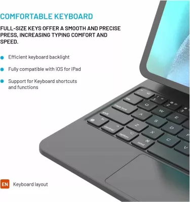 Mbështjellës me tastierë FIXED Typee për Apple iPad Pro 11\" M4 (2024), Bluetooth, me trackpad, USB-C, i zi