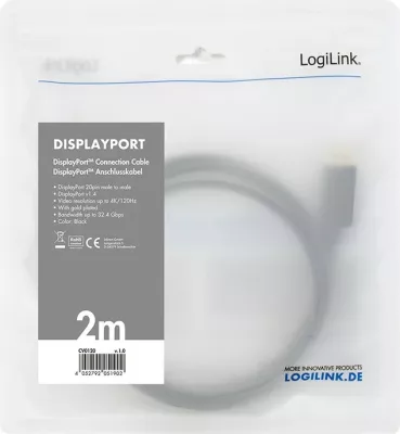 Kabllo DisplayPort LogiLink CV0120, 2 m, e zezë