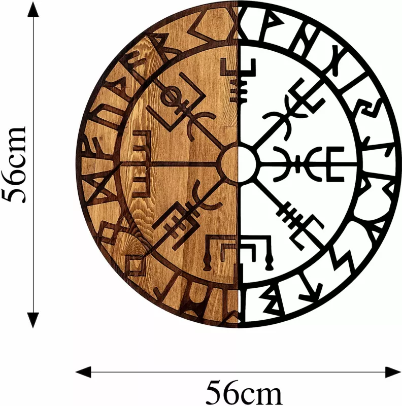 Aksesor dekorativ prej druri për mur, Wallity Vegvisir - 331, ngjyrë e zezë dhe arre, 56cm