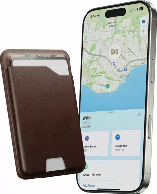 Kuletë lëkure MagSafe Nomad Leather Mag Wallet me Apple Find My, 1-4 kartela, kafe