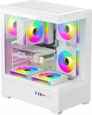 Kasë Darkflash C365 mini tower me 5 ventilatorë 120mm, tempered glass, kompatibile E-ATX/ATX/M-ATX/ITX, e bardhë, set me 5 fanë