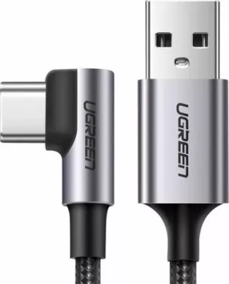 Kabllo USB-A në USB-C Ugreen 2 m, Quick Charge 3.0, këndore 90°, 3A, gri