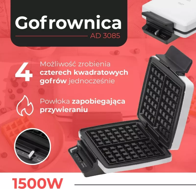 Pjekës për waffle Adler AD 3085, 1800 W, i zi