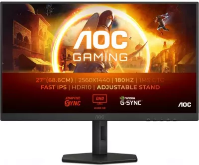 Monitor gaming AOC Q27G4XF 27" QHD 2560x1440 180Hz IPS HDR10 me këmbë të rregullueshme i zi