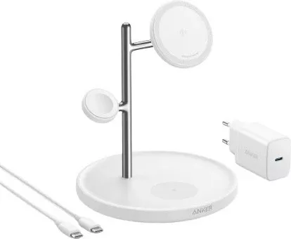 Stacion karikimi Anker MagGo, USB, karikim pa tela, Bardhë