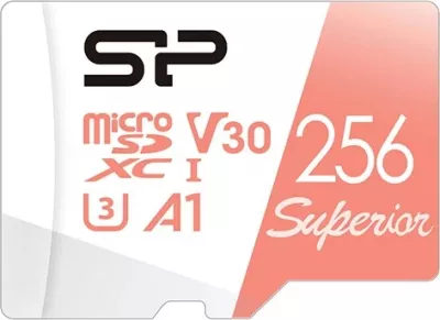 MicroSDXC kartë memorie Silicon Power Superior 256 GB, e kuqe