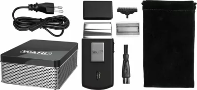 Makinë rroje Wahl Travel Shaver 03615-1016, folje, me bateri 45 min, karikim 480 min, set me qese + fletë prerëse rezervë + brushë pastrimi, e zezë