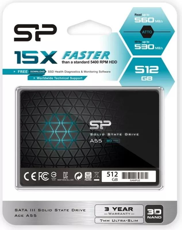 SSD Silicon Power Ace A55 512 GB, 2.5", Serial ATA III, e zezë