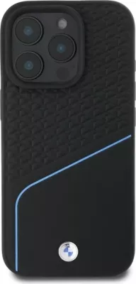 Mbështjellës BMW Sign Leather Textured And Line MagSafe për iPhone 16 Pro Max, i zi