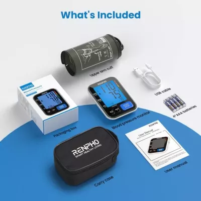 Aparat matës i tensionit të gjakut RENPHO TMB-1872, memorie 240 matje (2 përdorues), manshetë 8-16\", i bardhë, set me 4x AAA + kabllo Micro USB + çantë
