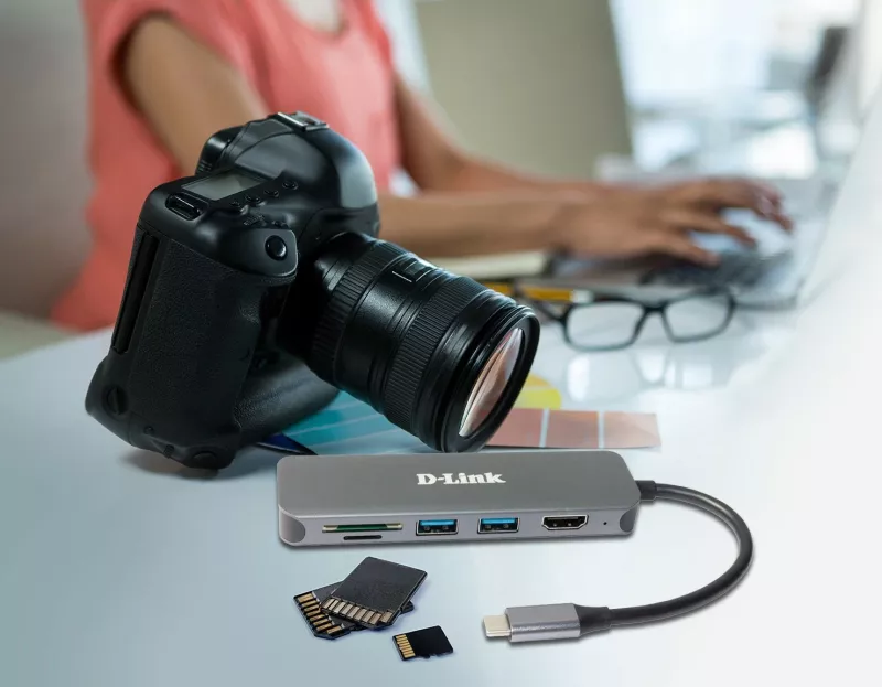 USB-C Hub D-Link DUB-2327, 6-në-1, HDMI, SD/microSD, 60W, gri
