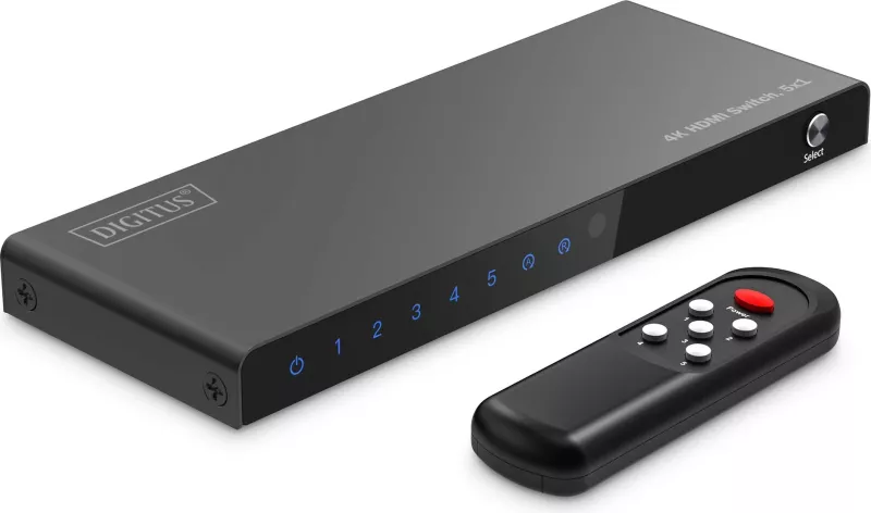 Switch HDMI Digitus 4K, 5x1, HDMI, Micro-USB, Metal, Zi