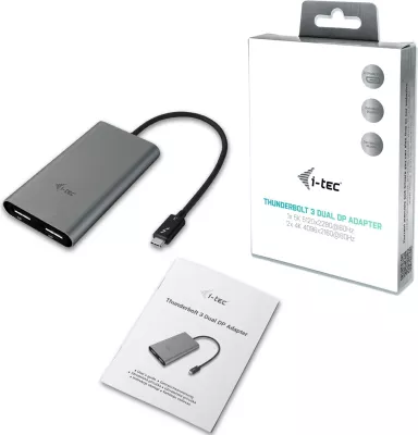 Adapter video I-Tec TB3 Dual DP, Thunderbolt 3, dy porta DP, gri