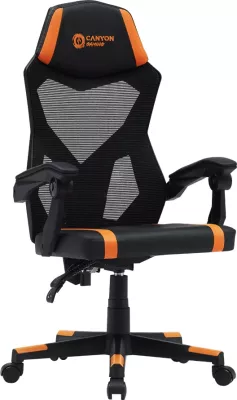Karrige gaming CANYON Flow MCH01, mesh, pjerrësi 90-135°, deri 120 kg, Zi/Portokalli