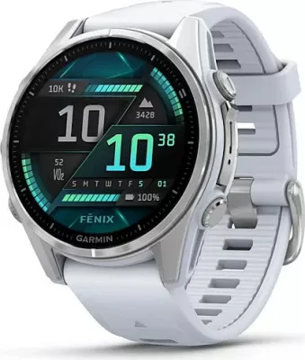 Smartwatch Garmin Fenix 8, 32GB, AMOLED, GPS, Wi-Fi, rrip silikon i bardhë