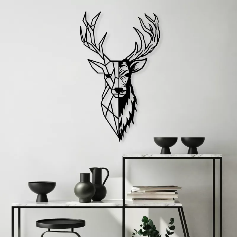 Aksesor dekorativ metalik për mur, Wallity, Red Deer 2, ngjyrë e zezë, 42x70cm