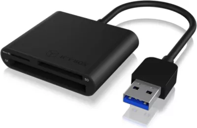 Lexues i jashtëm kartelash ICYBOX IB-CR301-U3 USB 3.2 Gen 1 (Type-A), për SD/microSD/CF, deri 5 Gbit/s, kapacitet deri 2 TB, alumini, i zi