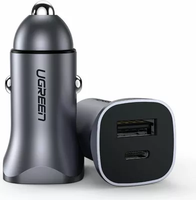 Karikues veture Ugreen CD130 18W 1x USB-A + 1x USB-C 3.4A 12/24V Quick Charge, gri (UGR1206GRY)