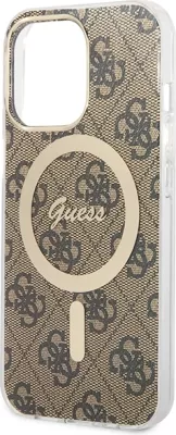 Set mbështjellës Guess GUBPP13LH4EACSW me karikues wireless për iPhone 13 Pro, 4G Print, kafe