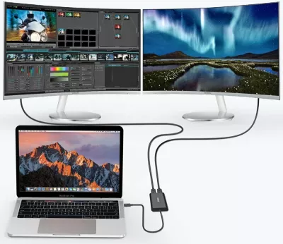 Adapter Choetech HUB-D03, USB Type C Thunderbolt 3, 2x DisplayPort 4K 60Hz, zi