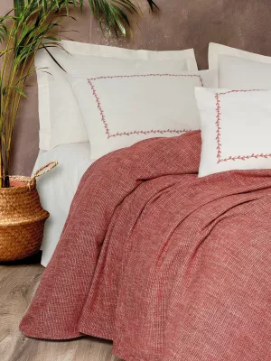Set çarçafësh double pique, ngjyrë e kuqe Claret, Loom