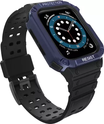 Rrip me kasë mbrojtëse për Apple Watch Hurtel, 45/44/42mm, e zezë/e kaltër