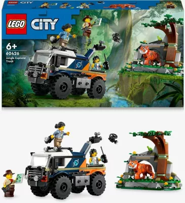 Set LEGO City 60426 Jungle Explorer Truck, lodër ndërtimi, kamion aventurier, me figurina dhe tigër