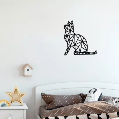 Aksesor dekorativ muri prej druri, Wallity, Kedi, ngjyrë e zezë