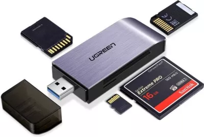 Lexues kartelash memorie UGREEN 50541, 4-në-1 USB 3.0 (SD/microSD/CF/MS), argjend