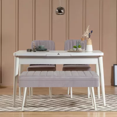 Set tavoline me karrige për ngrënie, e zgjatshme, 4 pjesë, Skye Decor, Vina 0701 - 3, e bardhë, gri