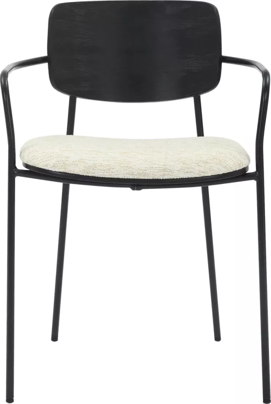 Karrige për ngrënie VIKKI FH9980.02 metal & dru në pëlhurë e zezë-krem, 54x54x75.5H cm, set prej 2 copë