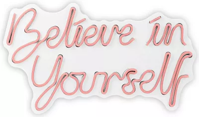 Dekor ndriçues LED plastik, 'Believe in Yourself', ngjyrë rozë