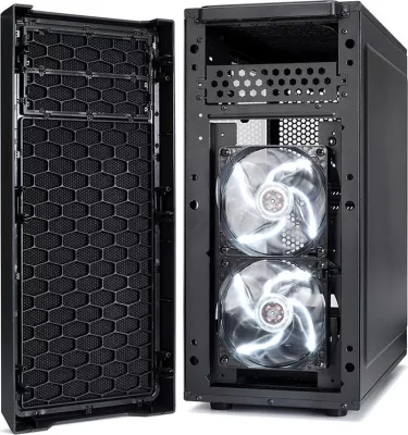Kasë Fractal Design Focus G Midi Tower, ATX, micro ATX, ITX, e zezë, me dritare anësore dhe LED të bardhë