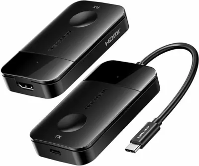 Transmetues/pranues HDMI pa kabllo Vention ADOBB 4K@30Hz USB-C PD 60W, i zi, set TX/RX me kabllo