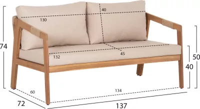 Set lounge për jashtë, 4 pjesë, dru akacie, litar, material poliestër, bezhë, SAVANNA FH6442