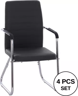 Karrige për konferenca FH1021.01 me krahë dhe PU të zezë 54x60x94 cm, set prej 4 copë
