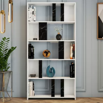 Raft librash Hanah Home, Lima, bardhë, mermer i zi